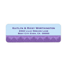 Purple and Baby Blue Damask Lace Trim Wedding S30P Return Address Labels