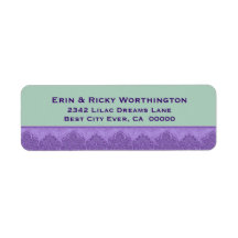 Purple and Baby Blue Damask Lace Trim Wedding S30P Custom Return Address Label