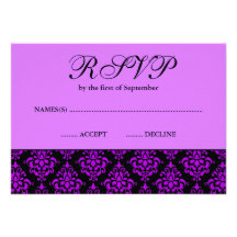Purple and Black Damask RSVP Invitations