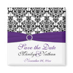 Purple and Black Damask Wedding Favor Magnet