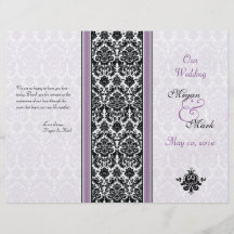 Purple and Black Damask Wedding Program Full Color Flyer