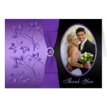 Purple and Black Floral Photo Thank You Card