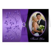 Purple and Black Floral Photo Thank You Card