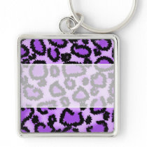 Purple and Black Leopard Print Pattern. Keychain