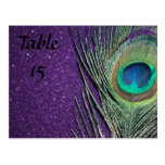 Purple and Black Peacock Wedding Table Numbers Post Cards