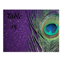 Purple and Black Peacock Wedding Table Numbers Post Cards