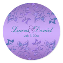 Purple and Blue Floral 1.5" Round Wedding Sticker