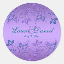 Purple and Blue Floral 1.5" Round Wedding Sticker