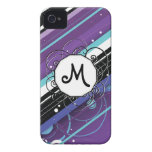 Purple and Blue Modern-Retro Stripes with Monogram iPhone 4 Covers
