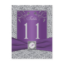 Purple and FAUX Silver Foil Table Number Card Post Card