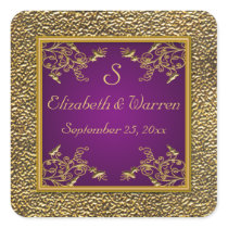 Purple and Gold Floral Monogram Wedding Sticker