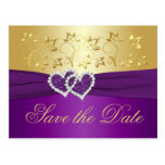 Purple and Gold Floral Save the Date Card Post Card