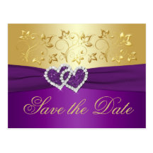 Purple and Gold Floral Save the Date Card Post Card