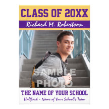 Purple and Gold Football Player's Graduation Party Invitation