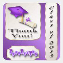 Purple and Gold Graduation Thank You envelope seal Square Sticker