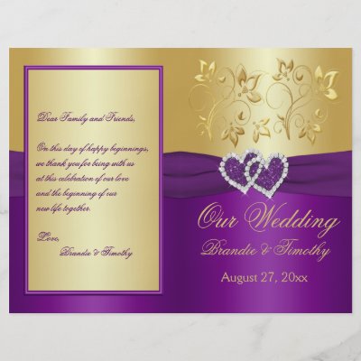 Purple and Gold Joined Hearts Wedding Program Custom Flyer by NiteOwlStudio