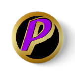 PURPLE AND GOLD RETRO MONOGRAM LETTER P buttons