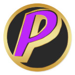 PURPLE AND GOLD RETRO MONOGRAM LETTER P STICKERS