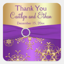 Purple and Gold Snowflakes Wedding Favour Sticker
