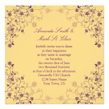 Purple and Gold Swirls Wedding Invitation