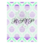 purple and green damask postcard