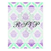 purple and green damask postcard