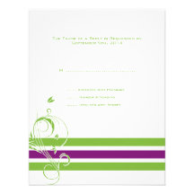 Purple and Green Floral Bars Wedding RSVP Personalized Invite