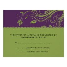 Purple and Green Floral Swirls Wedding RSVP Invitation