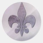 Purple and grey fleur-de-lis round stickers