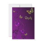 Purple and Lime Floral Butterflies Reply Card