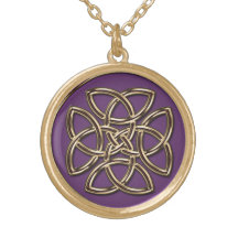 Purple and Metallic Gold Celtic Shield Knot Jewelry