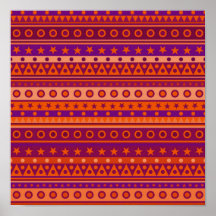 Purple and Orange Stripy Stars and Spots Pattern Poster