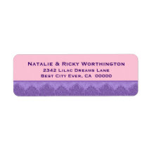 Purple and Pink Damask Lace Trim Wedding S30Q Labels