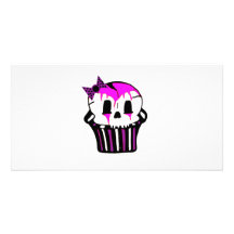 purple and pink skull cupcake photo greeting card