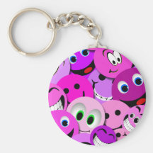 PURPLE AND PINK SMILEY FACES COLLAGE KEY CHAIN