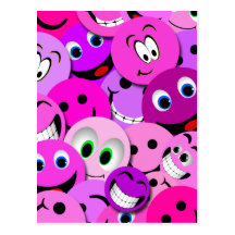 PURPLE AND PINK SMILEY FACES COLLAGE POSTCARDS