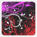 Purple and Red Floral Grunge Square Stickers