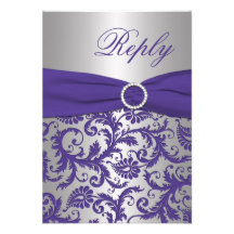 Purple and Silver Damask reply Card Invitation