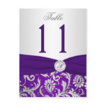 Purple and Silver Damask Table Number Card