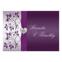 Purple and Silver Floral Wedding Invitation
