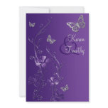 Purple and Silver Floral with Butterflies on Linen