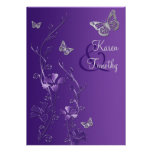 Purple and Silver Floral with Butterflies on Linen Personalized Invitation