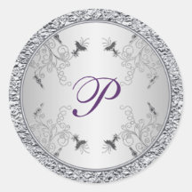 Purple and Silver Foil Floral Monogram Sticker