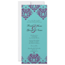 Purple and Teal Damask Wedding Invitation