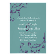 Purple and Teal Floral Swirl Wedding Invitation