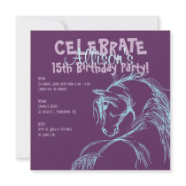 Purple and Teal Horse Head Sketch Birthday Invite