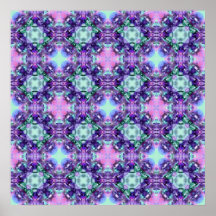 Purple and Turquoise Hippy Fractal Pattern Posters