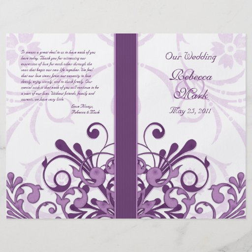 Purple and White Abstract Floral Wedding Program Flyer
