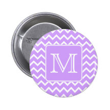 Purple and White Chevron Design. Custom Monogram. Pinback Button