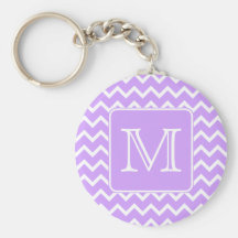 Purple and White Chevron Design. Custom Monogram. Key Chain